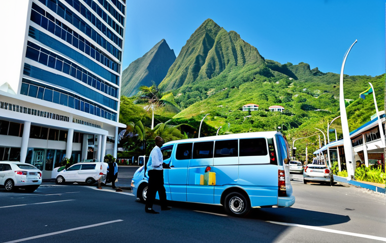 Modern St. Lucia Financial District**

"A bustling modern financial district in St. Lucia, with contemporary office buildings set against a backdrop of the Pitons mountains and the Caribbean Sea. Professionals in modest business attire are seen entering and exiting buildings. The scene conveys innovation and stability. Clear blue sky, sunny day. safe for work, appropriate content, fully clothed, professional, perfect anatomy, natural proportions, high resolution."

**