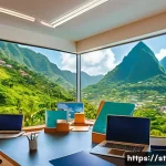 Home 22 세인트루시아의 신생 기업 스타트업 - A vibrant and modern co-working space in St. Lucia. Young, diverse entrepreneurs are actively collab...